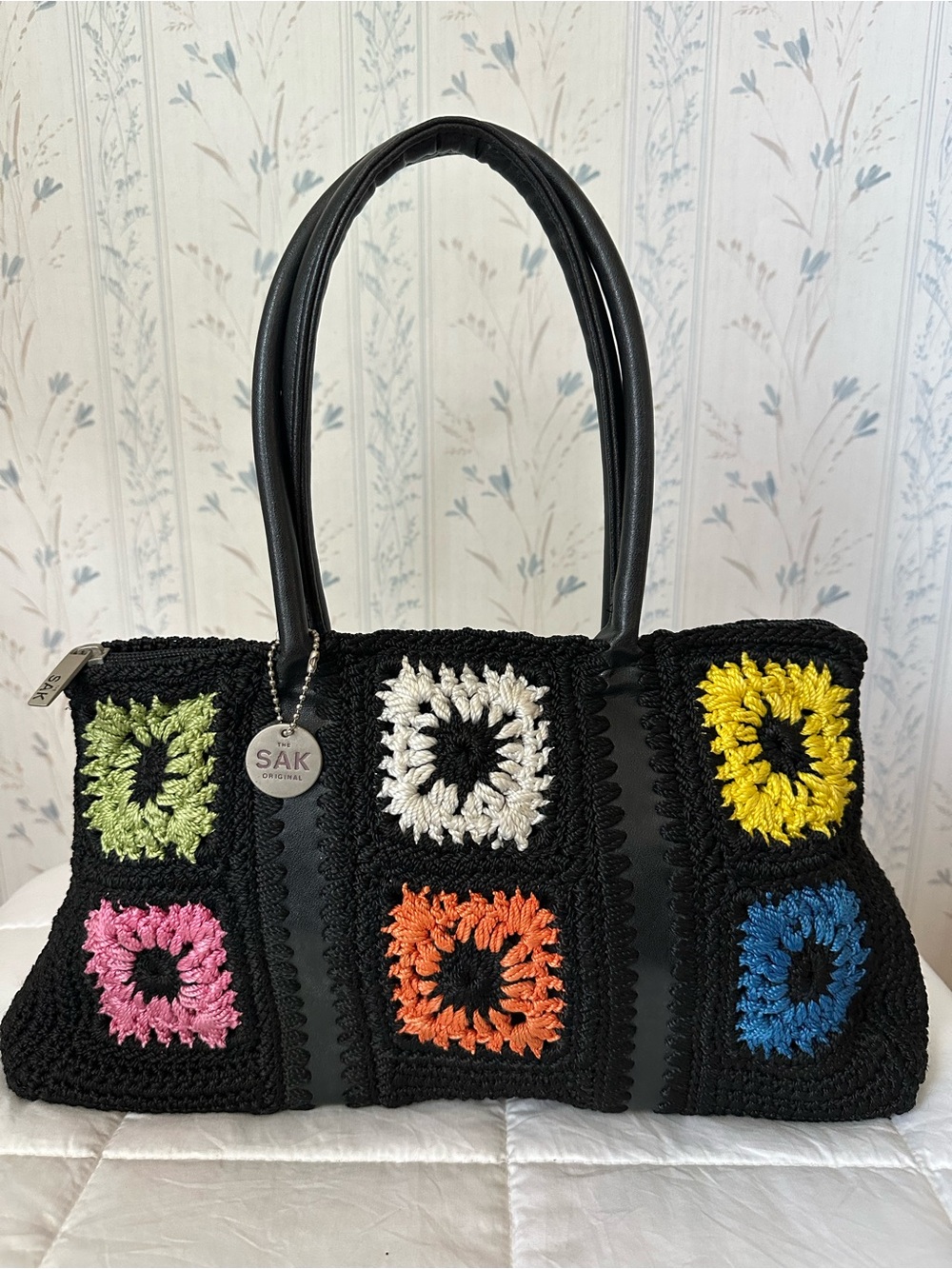 The Sak Black Crochet Square Satchel